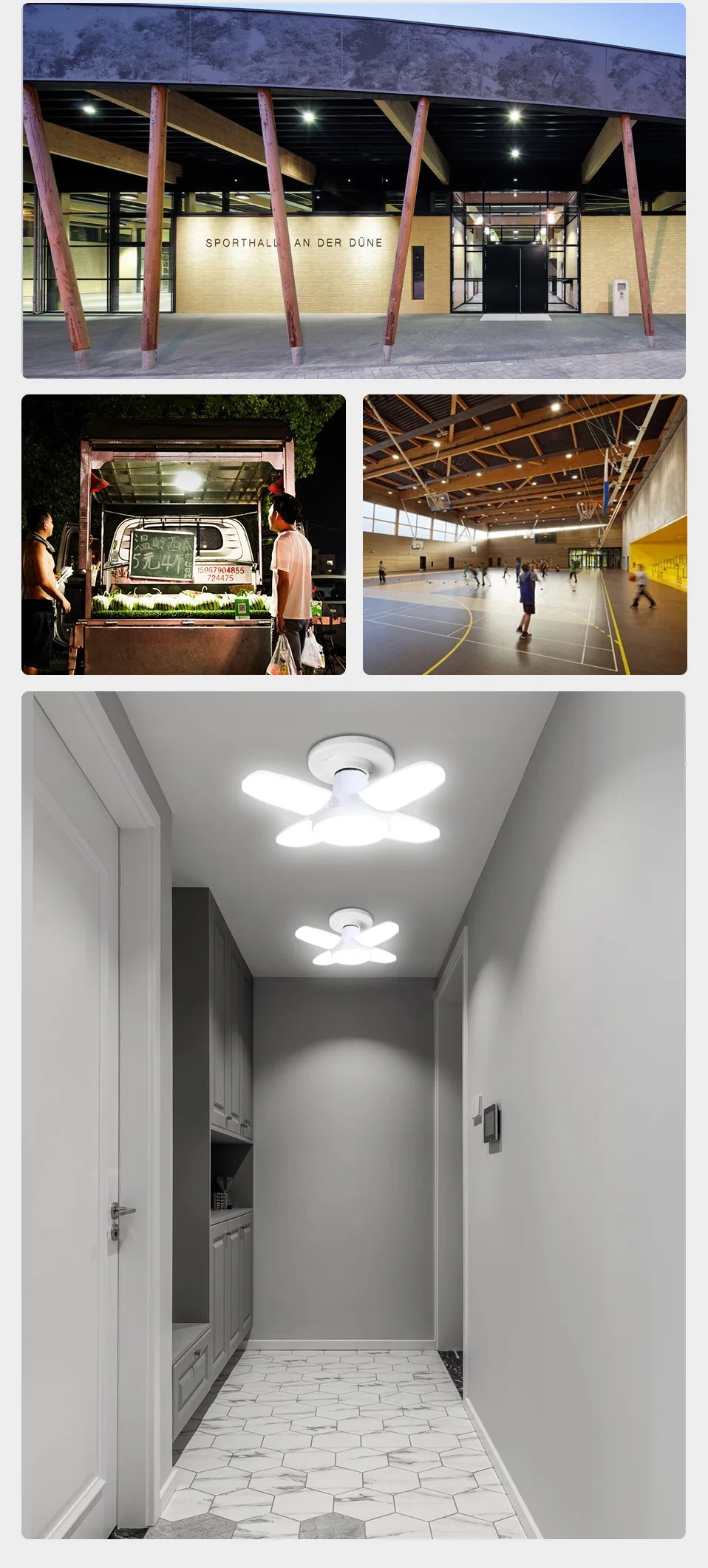 E27 Fan Shape Foldable 28W LED Bulb AC220V/110V Deformation for Home Ceiling Lights Warehouse and Garage White Light 6500K Bulb