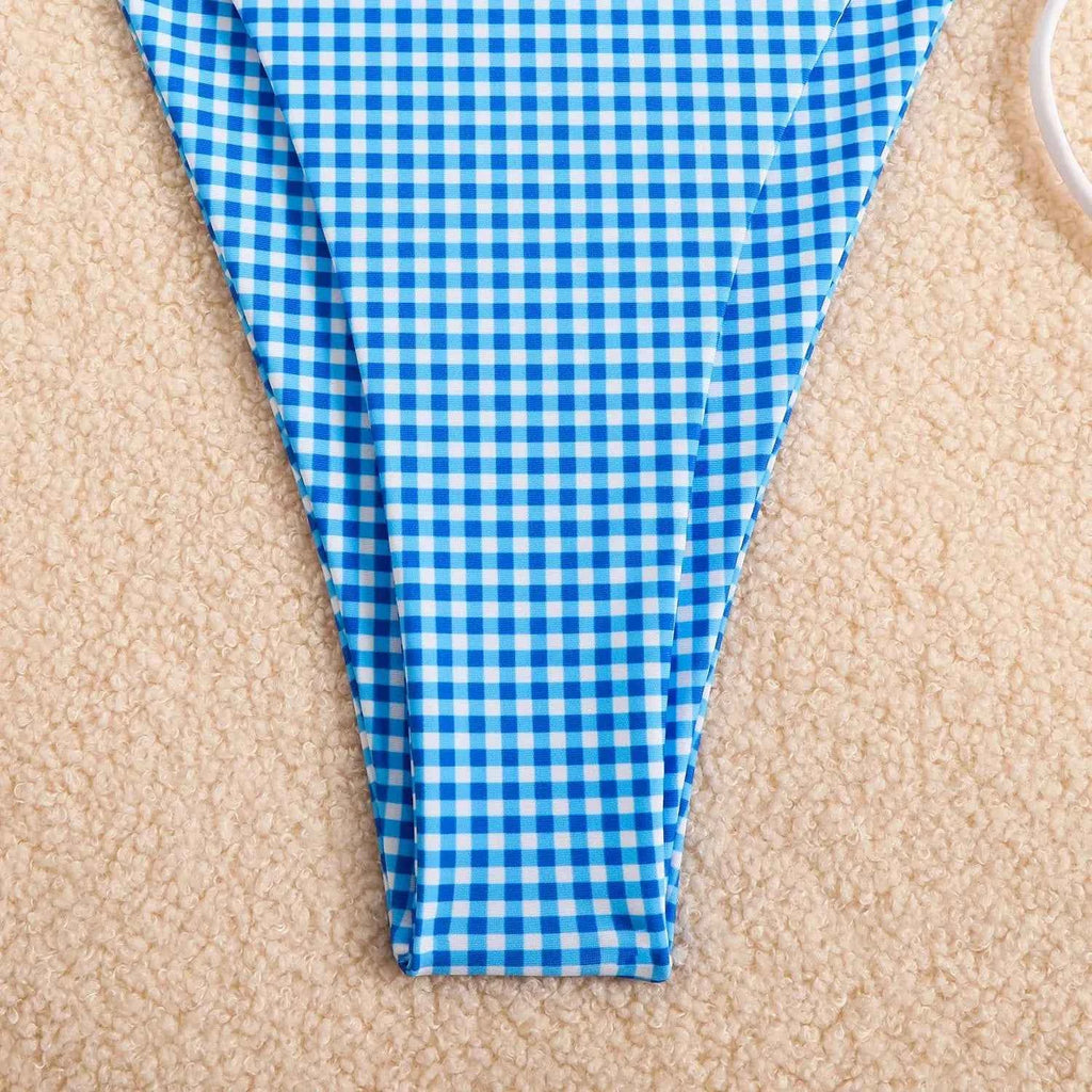 Circyy 2026 Bathing Suit Women Plaid Dot Split Swimsuit Neck-mounted Bow Tie Beachwear Vintage Simple Two-piece Bikinis Summer