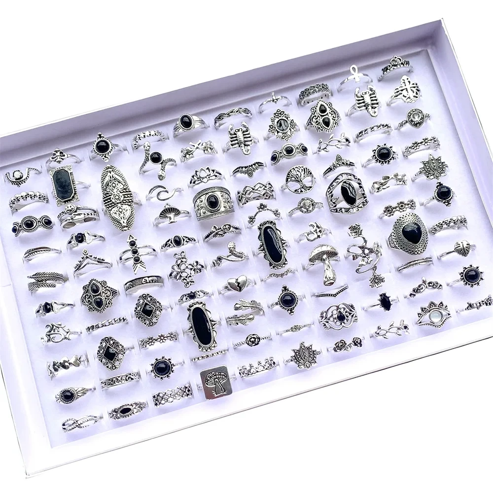 20Pcs Vintage Bohemia Black Rings Set For Women Men Mix Style Heart Love Flower Design Finger Jewelry Party Gifts
