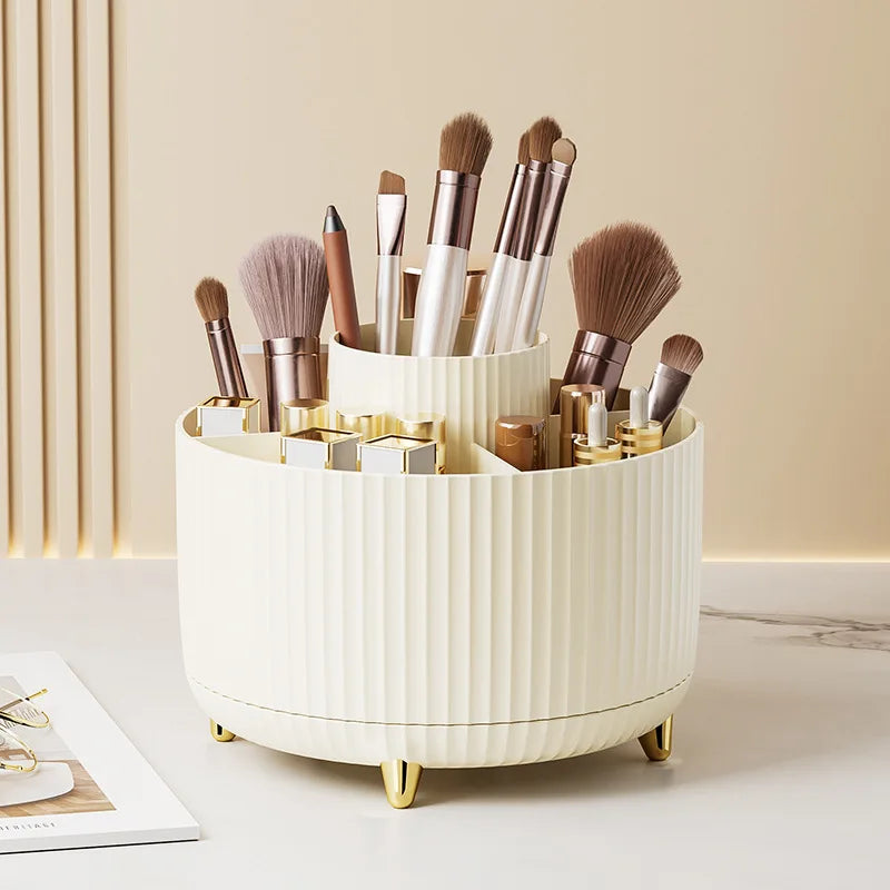 1Pcs 360° Rotating Makeup Brush Holder Storage Box, 5 Slot Makeup Brush Cup, Suitable for Bathroom Dressing Table,Office Desktop