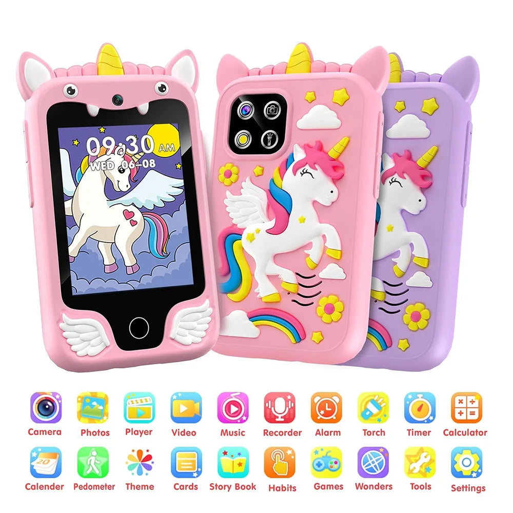 Kids Smart Phone Camera Toys Touchscreen Unicorn Baby Mobile MP3 Player Digital Camera Educational Toys for Girls Boys Age 3-8