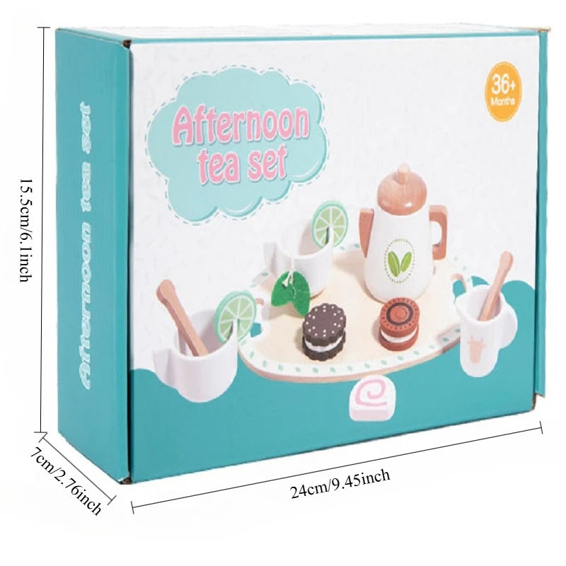 Kids Wooden Educational Toys Pretend Play Tea Dessert Set Role Play Game for Kindergarten Toddlers