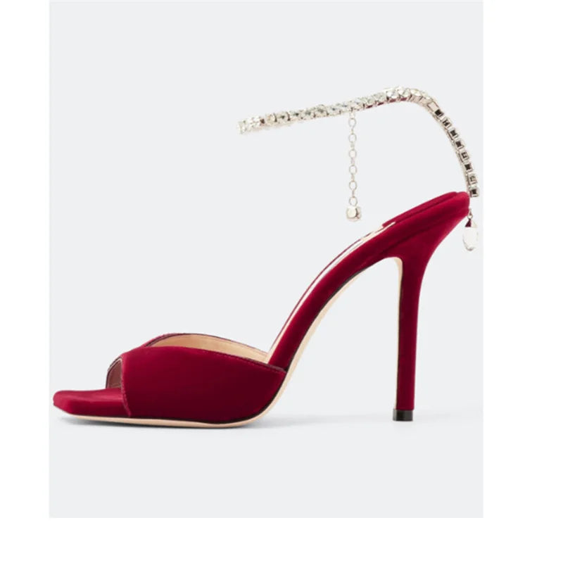 Colorful Chain Water Diamond Sandals Brand Walk Show Fish Mouth Evening Dress Elegant High Heels 2023 New Pendant Women's Shoes
