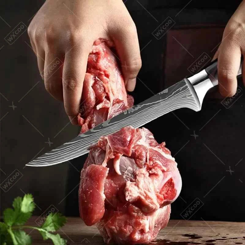 WXCOO Chef Knife Japanese Kitchen Knives Set Professional Laser Damascus Pattern Stainless Steel Meat Cleaver Slicer Knife
