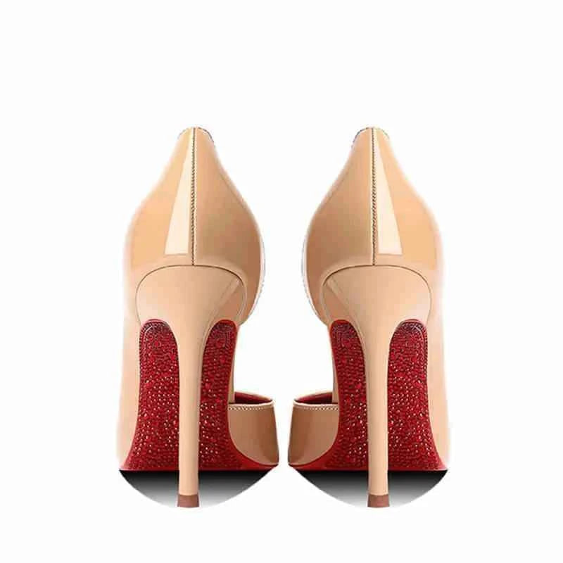 Women's heels 2025 New Luxury Brand Pumps Red Bottom Pointed Toe Rhinestone High Heels Elegant Stiletto Party Prom Ladies Shoes