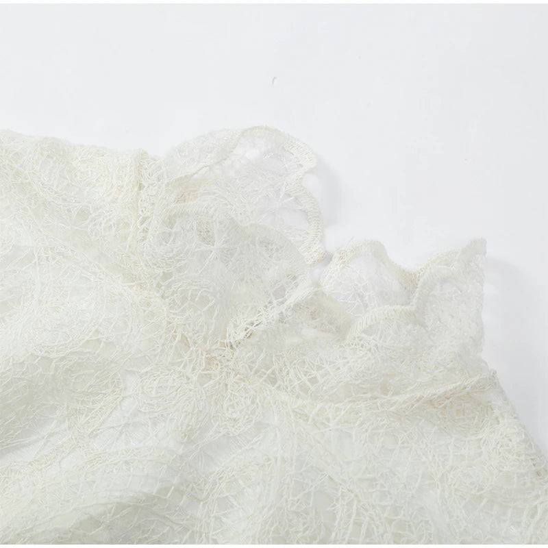 White Lace Dresses Elegant Solid Flared Sleeve High Neck Slim Pleat Mini Women Dress 2026 New Fashion Club Evening  Party Robes