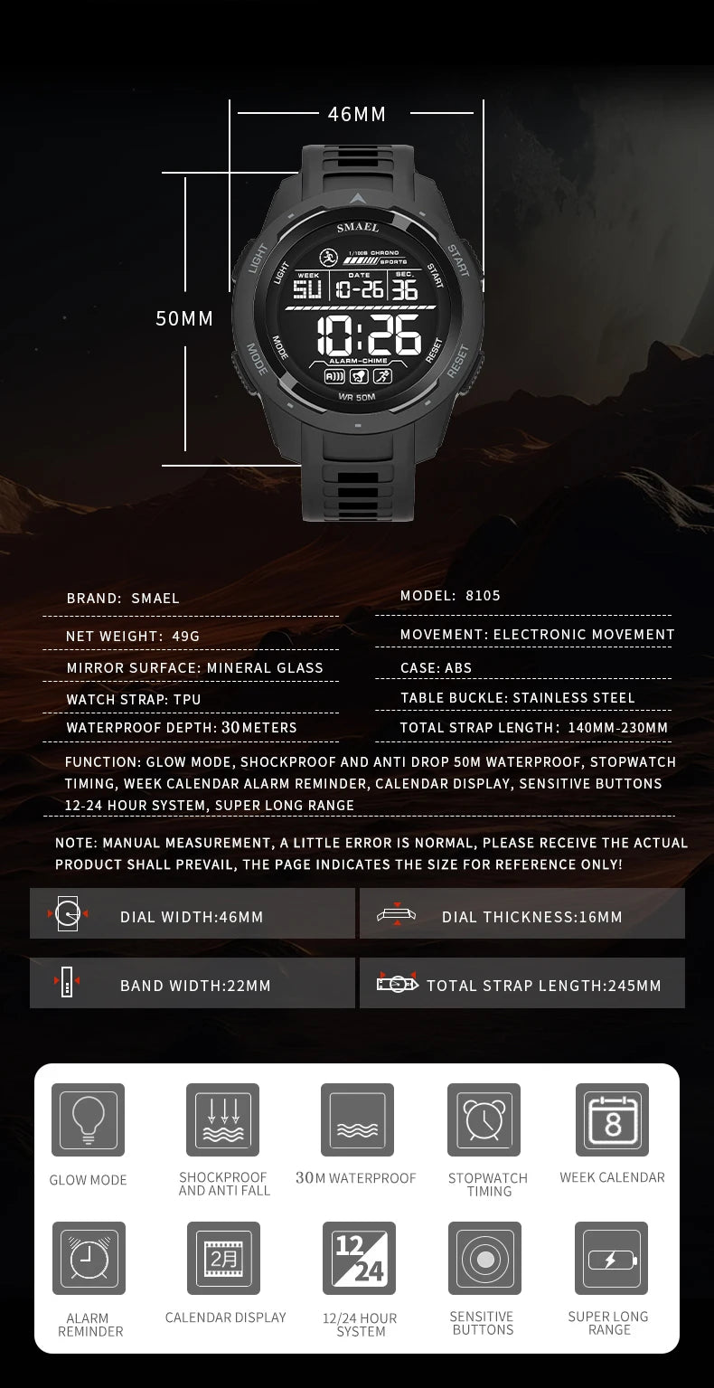 New SMAEL 8105 Watches Camo Strap Military Sport Watch for Men Clock Fashion Digital Wristwatch Waterproof Shockproof Watches
