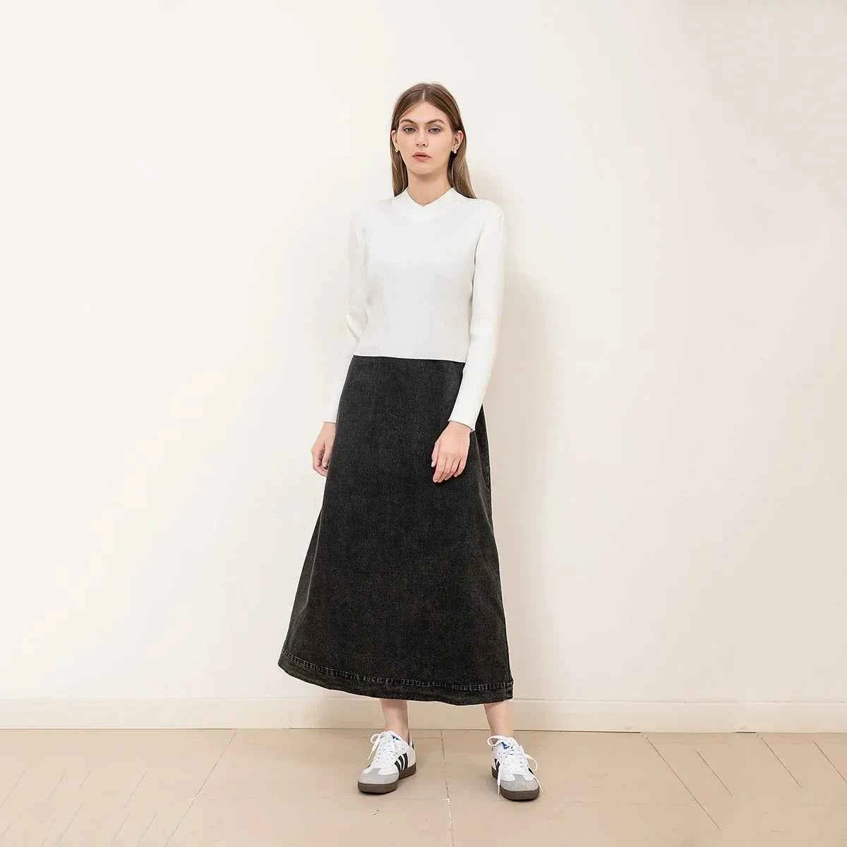 AP New 2025 Autumn Women Denim Sleeveless Dress Black Knitting Cardigan Fashion Style