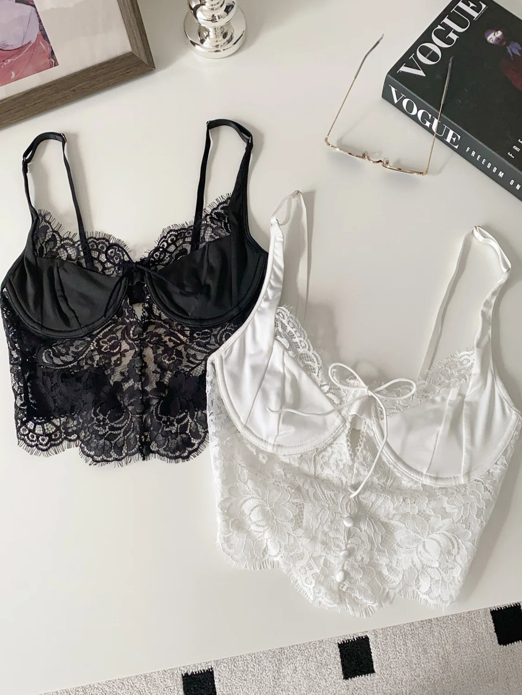 Summer Lace Hollow out ort Design Sensual Pure Desire Sexy Top Women's Strapl Crop Vest Tulle Me Brtte Outfit