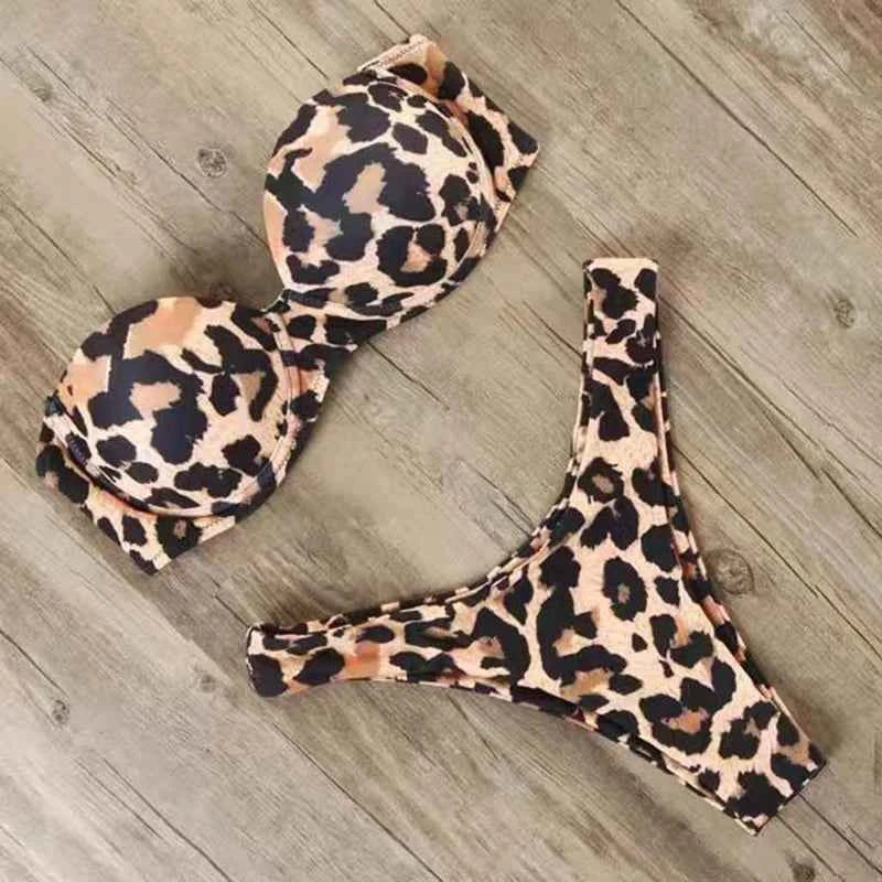 Chic Leopard Print Push Up Bikini Swimsuit Women Sexy G-string Split Micro Bikini 2025 New Spice Girl Bathing Suit 2 Piece Sets