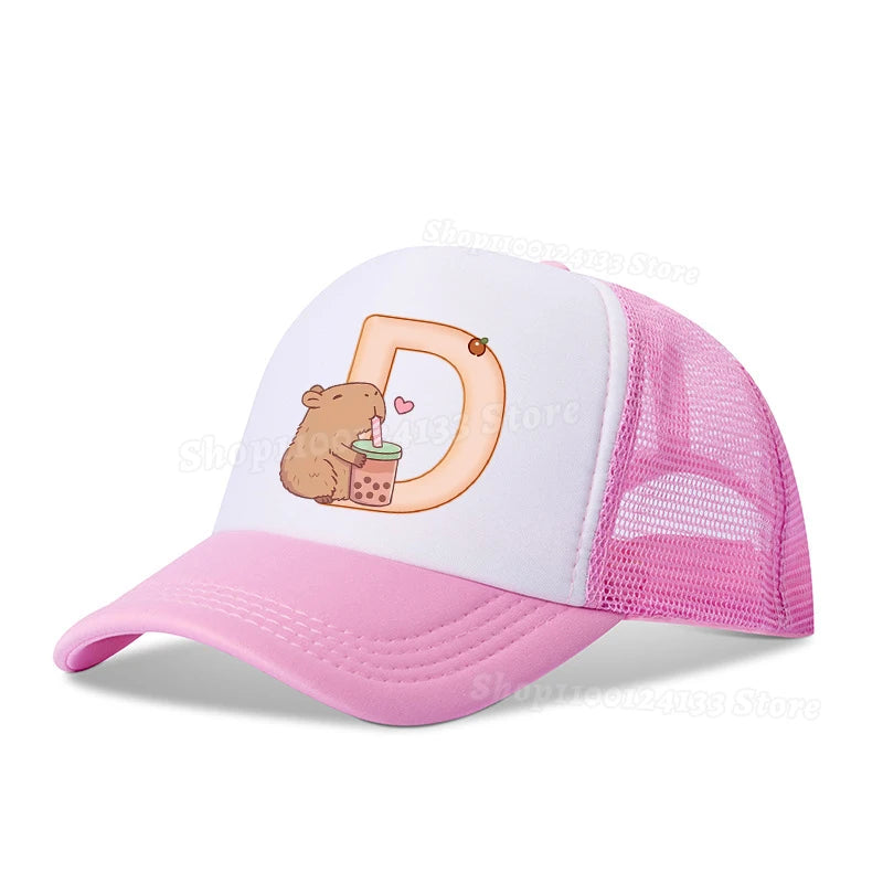 Capybara Cute Baseball Cap Girl Women Letters A-Z Anime Printed Hat Outdoor Casual Sunshade Summer Kids Boys Cap Kawaii Gift Hot