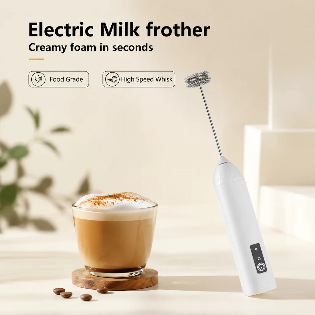 MINI Milk Frother USB Rechargeable 3 Speeds Foam Maker Coffee Whisk Mixer Electric Handle Blender Egg Beater Hot Cooking Tools