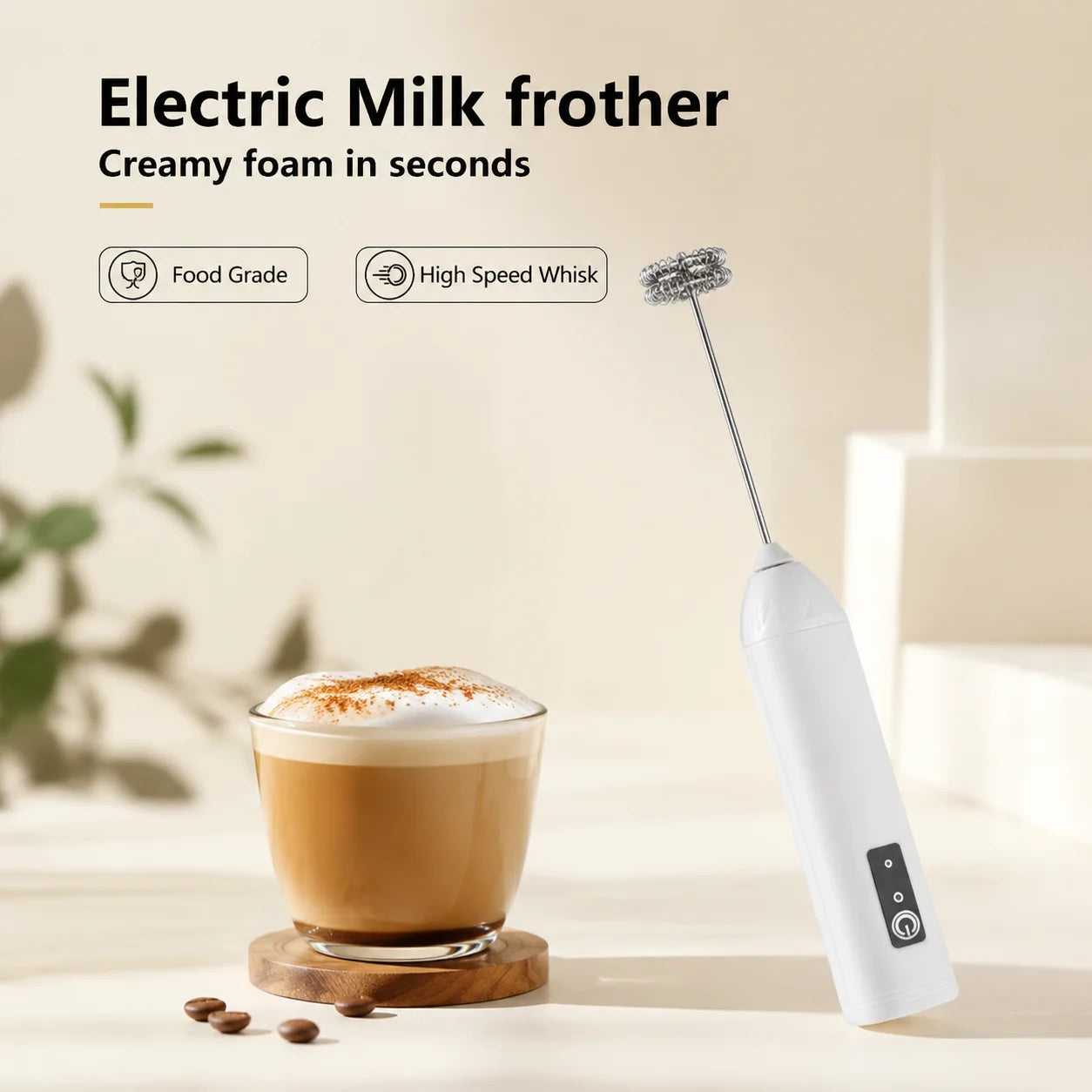 MINI Milk Frother USB Rechargeable 3 Speeds Foam Maker Coffee Whisk Mixer Electric Handle Blender Egg Beater Hot Cooking Tools