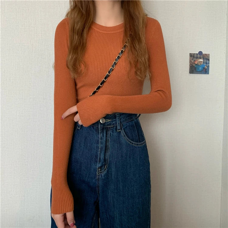 2026 New Women Sweater Autumn Winter Long Sleeve Pullover Basic Top Fashion O-neck Elastic Female Winter Solid Knitted Jumper