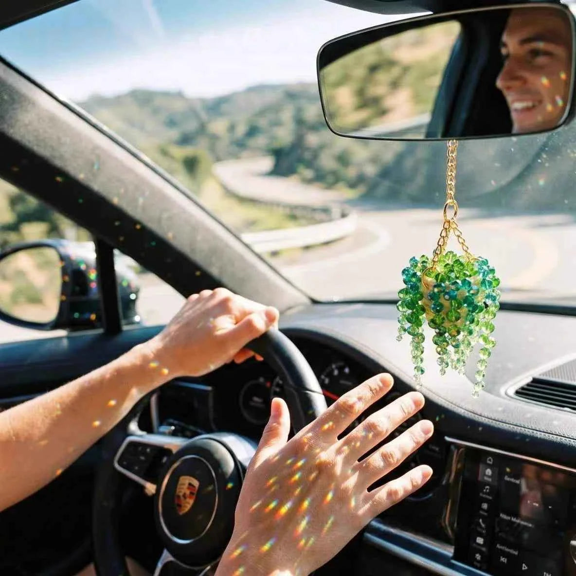 Basket Shaped Mirror Decor Stylish Car Interior Decoration Crystal Sun Plant Hanger Bohemian-Style Decor Enthusiast For Home