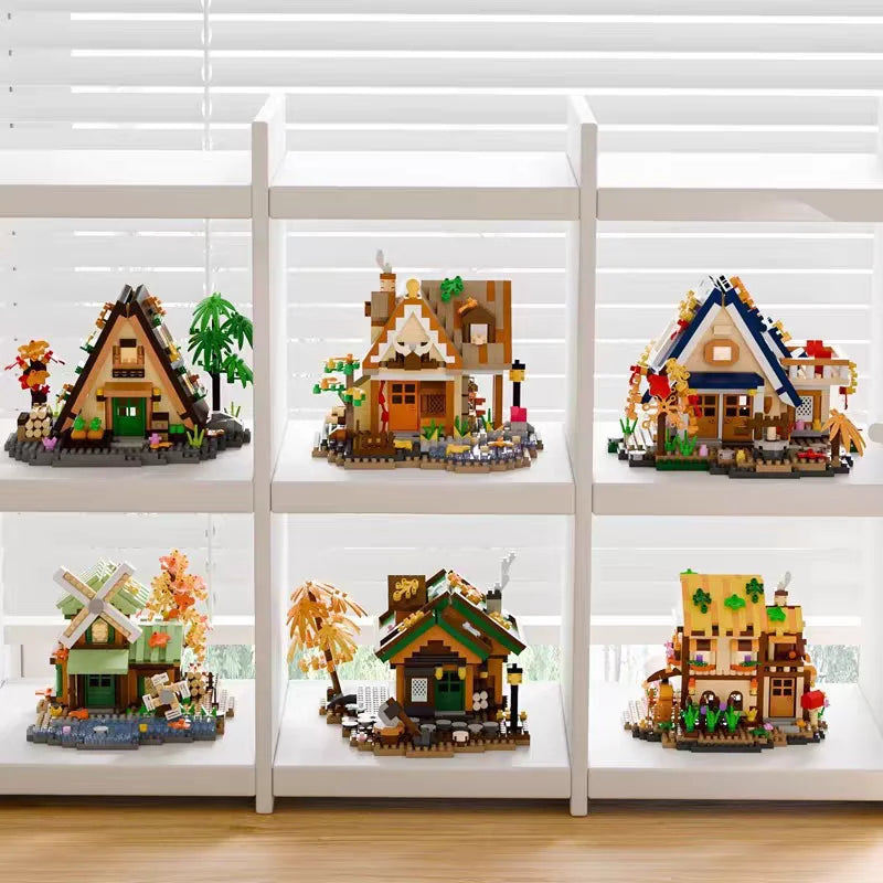 Creative street view building model building blocks forest tree house puzzle windmill tree house decoration toys