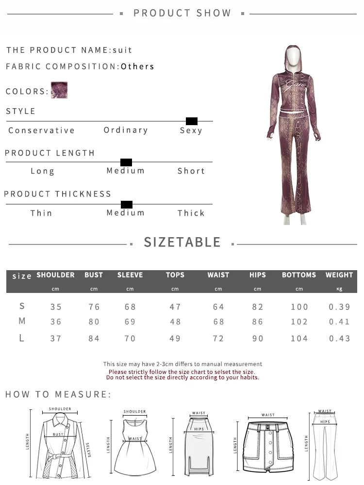 Weird Puss Letter Snake Print Tracksuit 2-Piece Set Women Patchwork Zip Jacket+Pants Matching Casual Stretch Streetwear Outfits