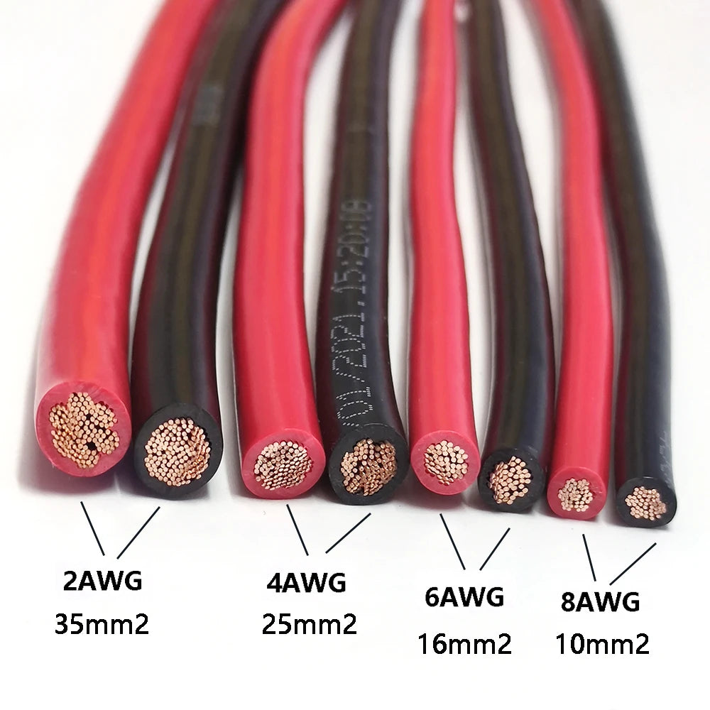 8/6/4/2AWG 10/16/25mm2 Battery Connection Cable Copper Wire with SC Terminal For Car Battery Series and Parallel, UPS, Inverter