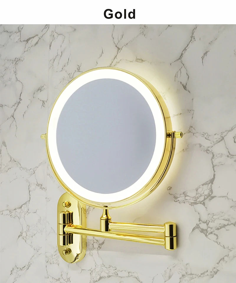 8 Inch Makeup Mirror Gold 3x/5x/7x/10x Magnifying Double Side USB Charging Bathroom 3 Color Light Cosmetic Mirrors