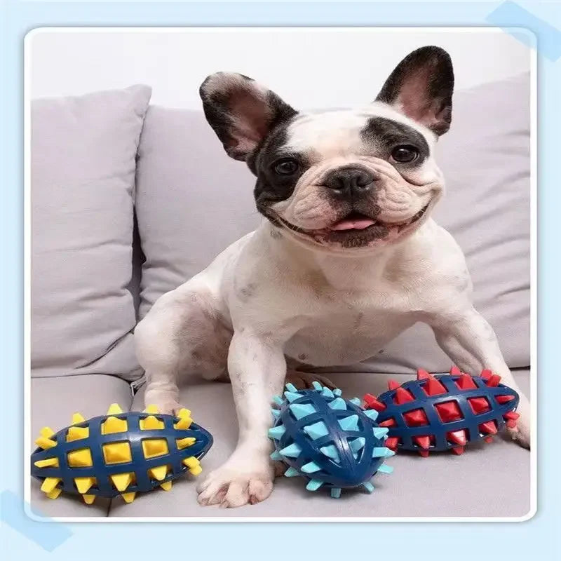 Rubber Rugby Dog Toy – Squeaky, Chew-Friendly Design
