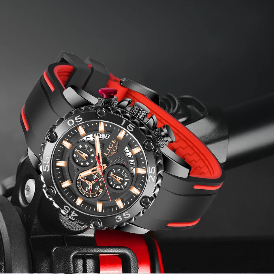 New Blue Watch LIGE Mens Watches Top Brand Luxury Big Dial Military Clock Quartz Watch Waterproof Sport Chronograph Erkek Saati