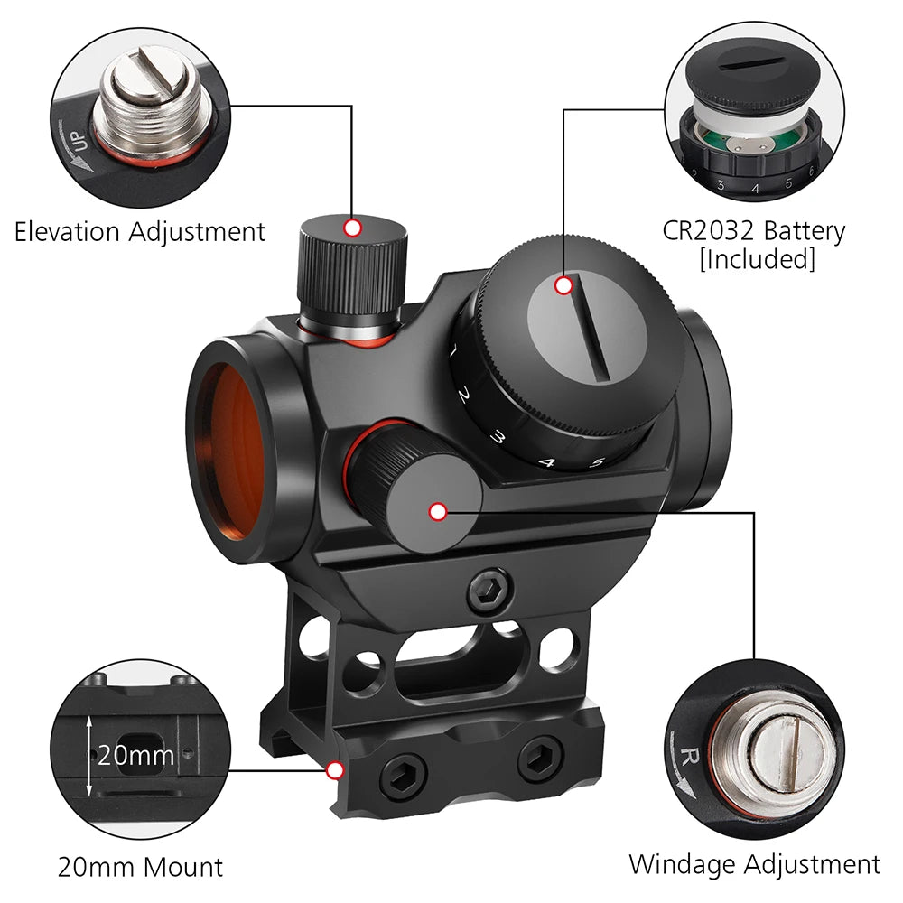 Compact Red Dot Reflex Sight for 20mm Picatinny Rail
