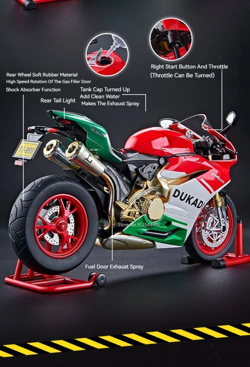 1:9 Scale 1299 Kawasaki ZX-10R Motorcycle Model Toy Car Diecast Metal Shock Absorption Racing Motor Models Boys Birthday Gifts