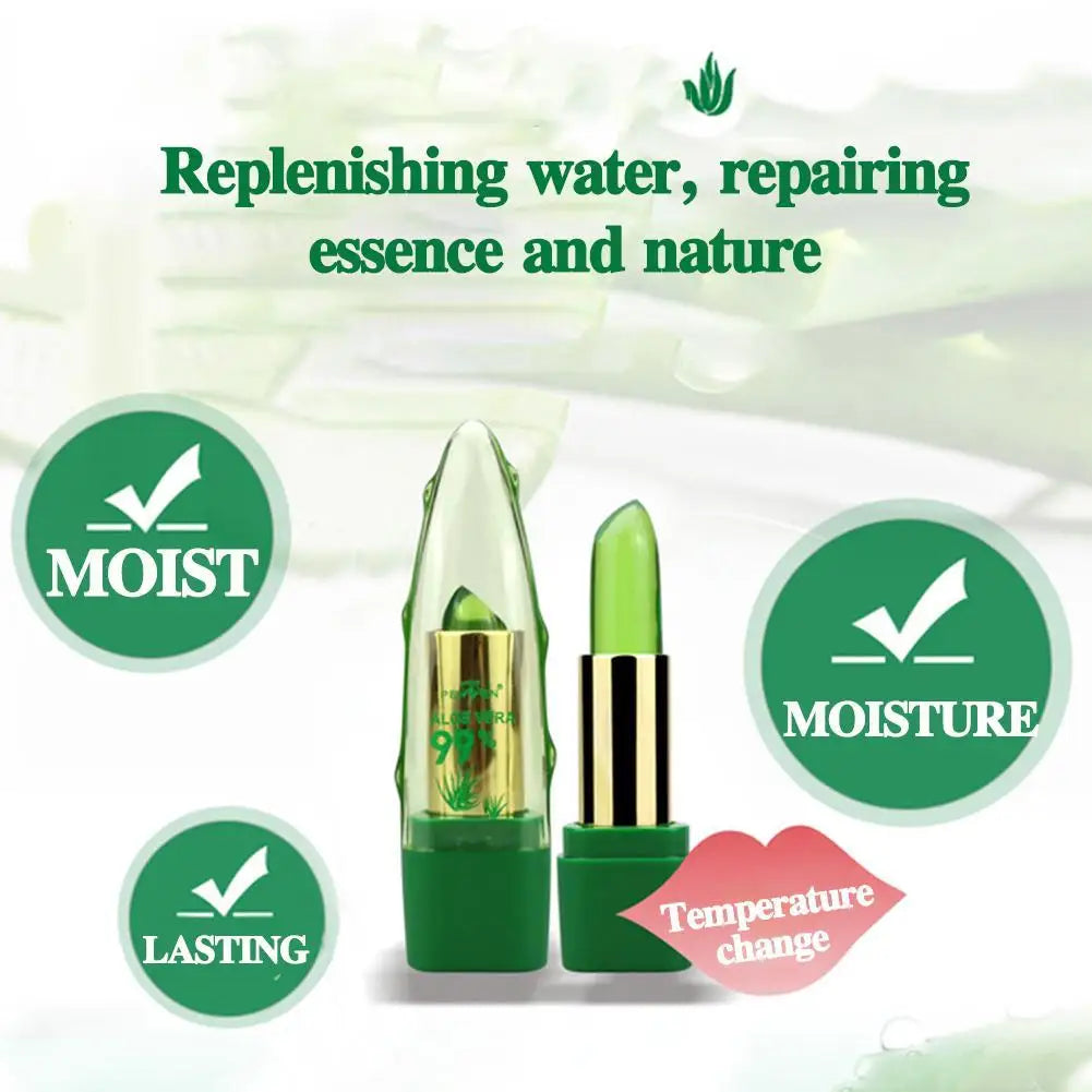 2pcs Aloe Vera Lipstick,Long Lasting Lip Care Nutritious Plumper Lip Balm,Moisturizer Color Changing Jelly Lip Gloss Makeup