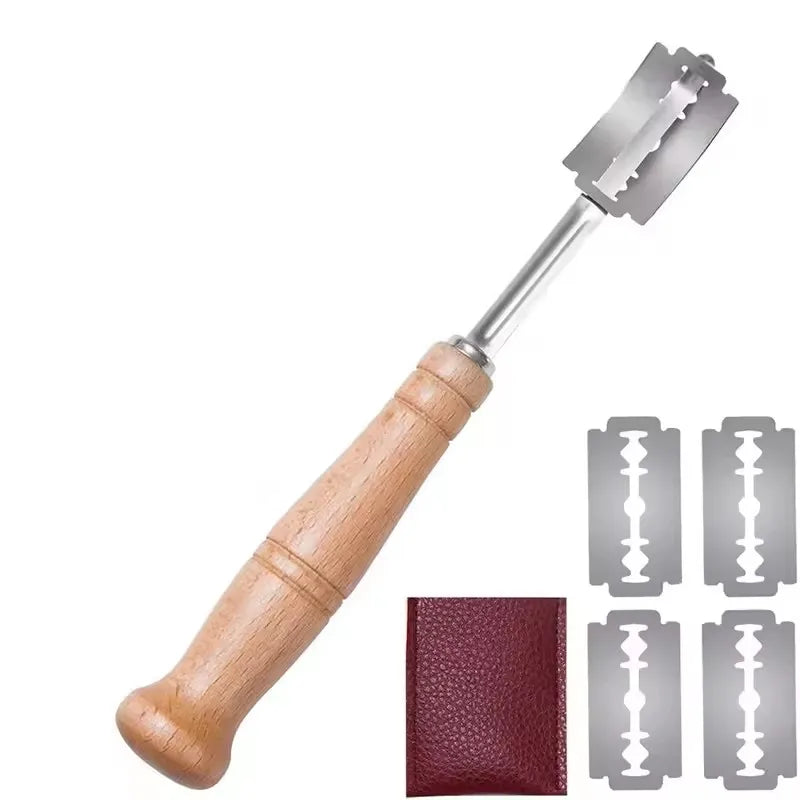 Premium Stainless Steel Bread Lame Set with 5 Replacement Blades Curved Baguette Cutter Wooden Handle Baking Tool