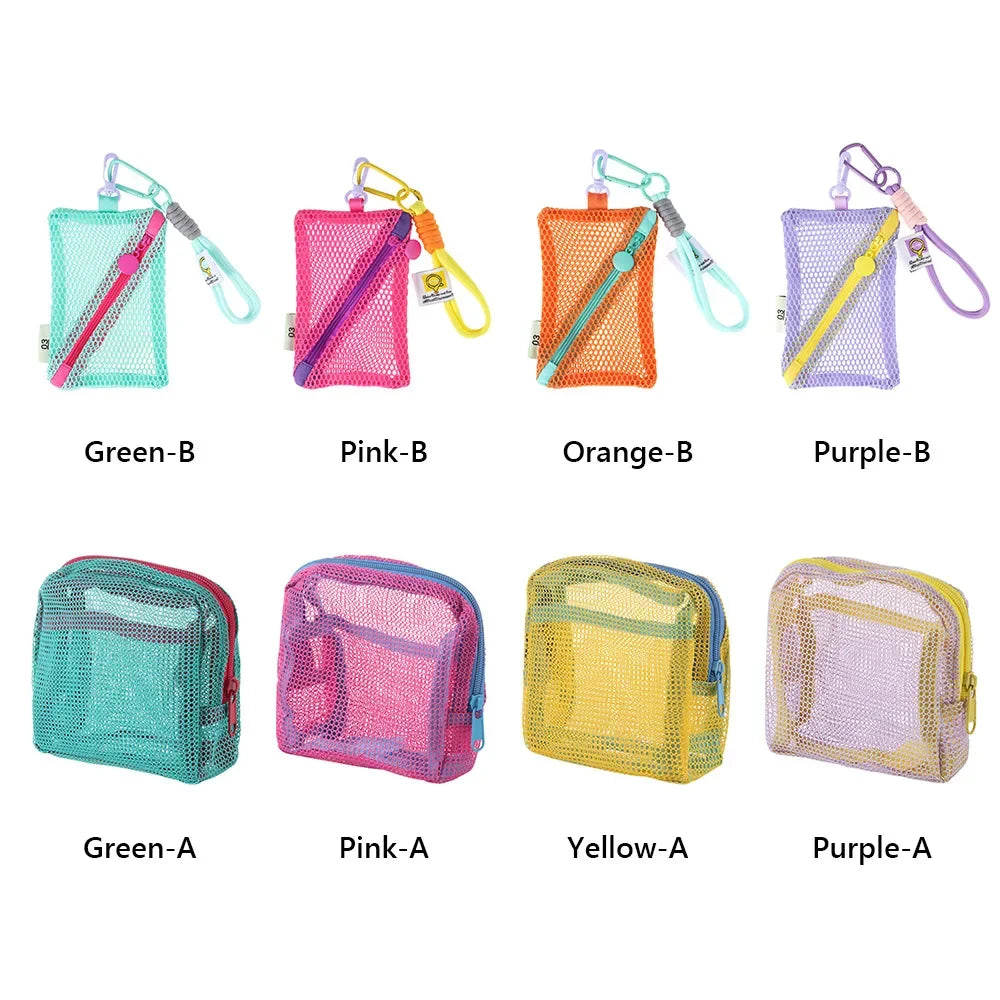 Mesh Cosmetic Bags Cute Women Small Lipstick Makeup Storage Pouch Data Line Key Earphone Organizer Case Square Toiletry Bag
