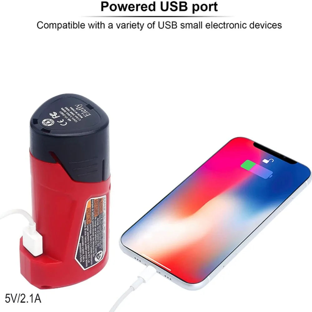 Power Source Replacement for Milwaukee 12V Battery Charger 48-59-1201 49-24-231 Portable Power Supply Adapter with 2.1A USB Port