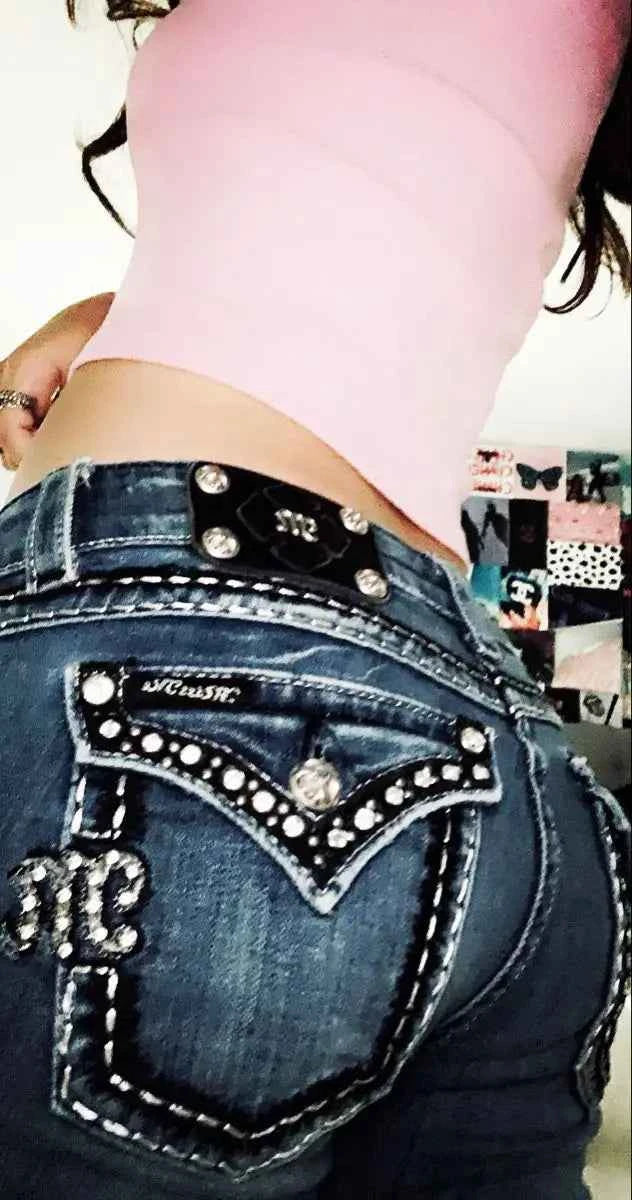 Gothic Womens Diamond Embroidery Jeans Vintage Low Rise Flared Jeans Women Retro Y2k Baggy Denim Pants High Streetwear Trousers