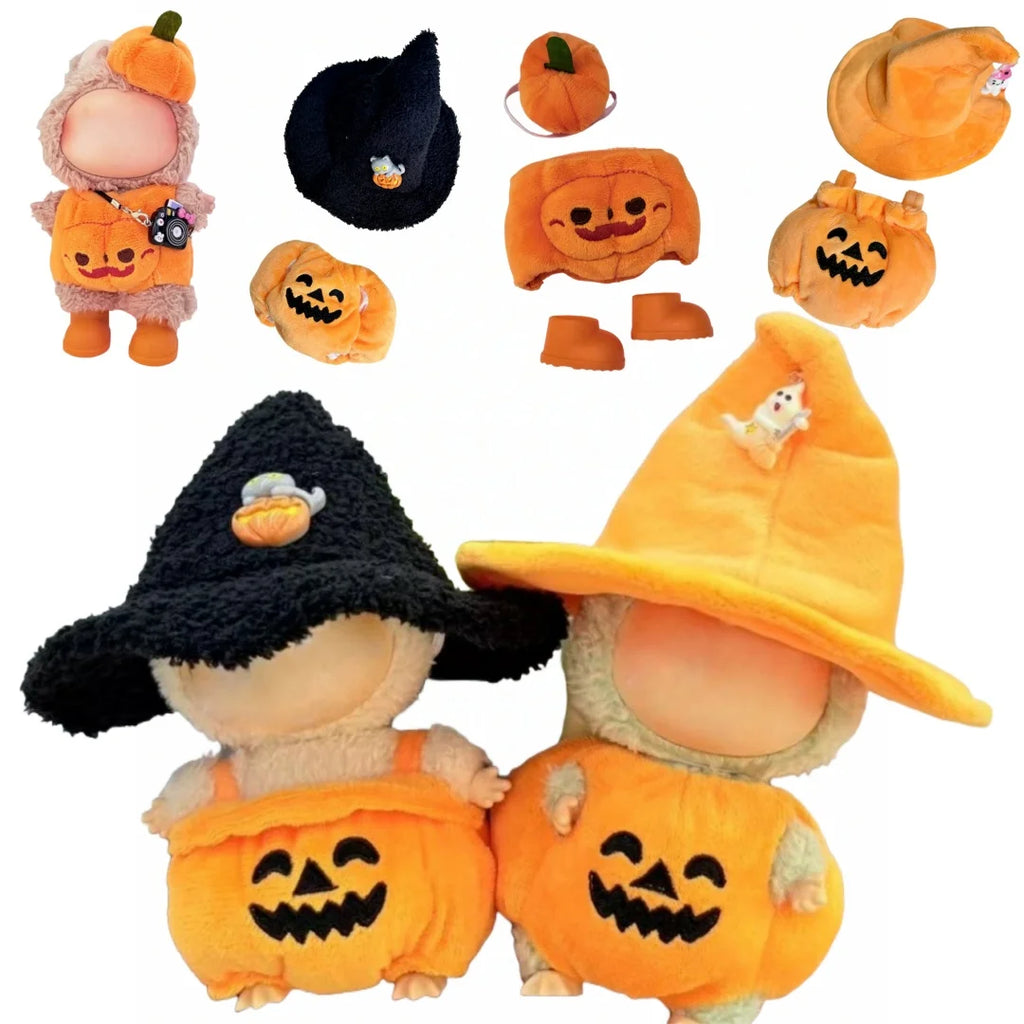 17cm Dolls Clothing For Labubu Outfit Accessories Sitting Party Halloween Trick-Or-Treat Series Accessory Pumpkin Hat Clothes