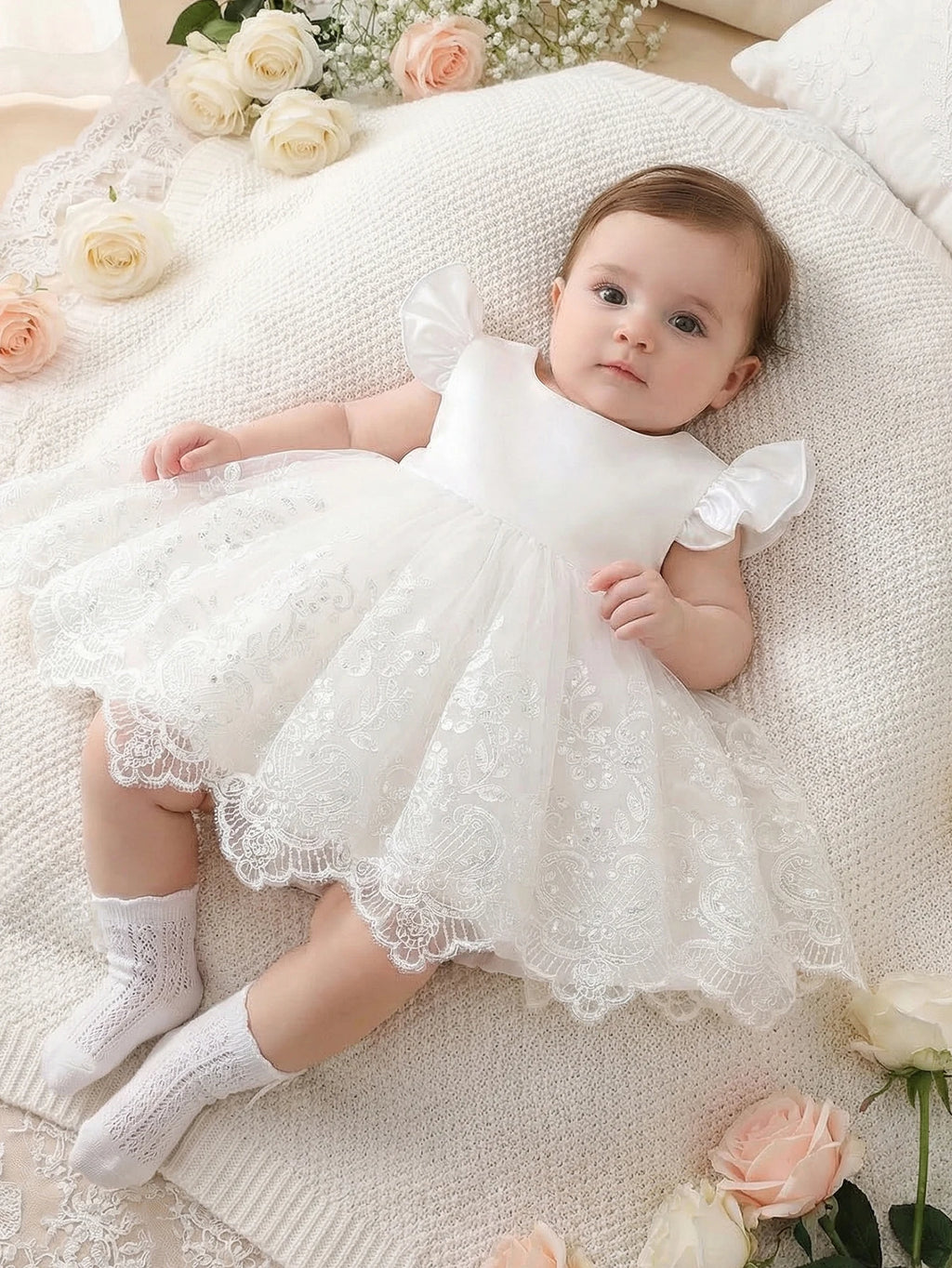 Baby Girl Casual Simple Woven White Round Neck Sleeveless Detachable Three-Dimensional Bow Dress Birthday Party,Evening Party