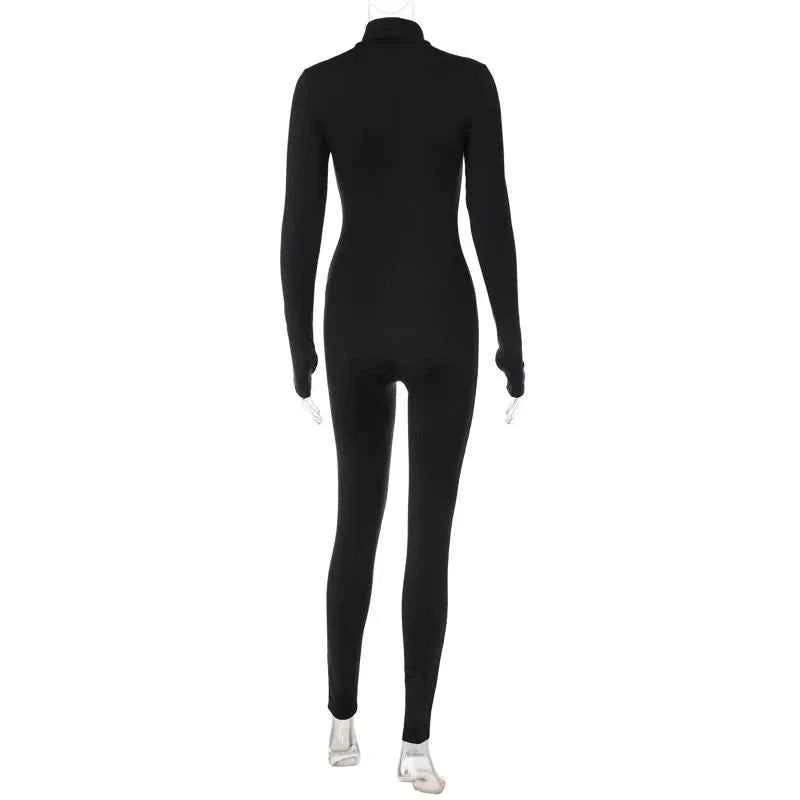 Fitness Outfit Female Casual Sporty Workout Zipper Jumpsuit Women Rompers Long Sleeve Skinny Activity Wear Overalls Tops