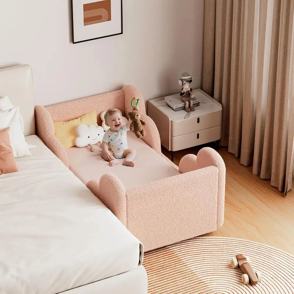 Toddler Bed for Girls & Boys, Upholstered Design, Suitable for Ages 3-7, Crib Size