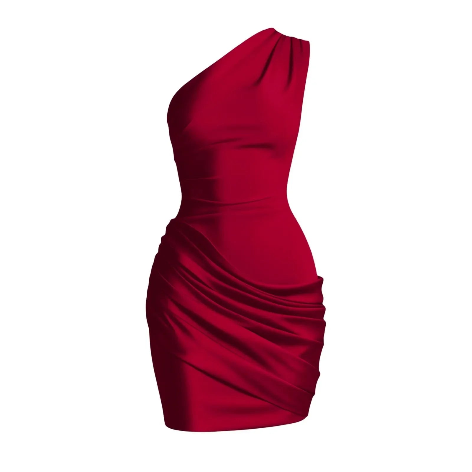 Satin Patchwork One Shoulder Draped Ruched Dress Women's Sleeveless Bodycon Dresses Cocktail Birthday Party Evening Club Robes
