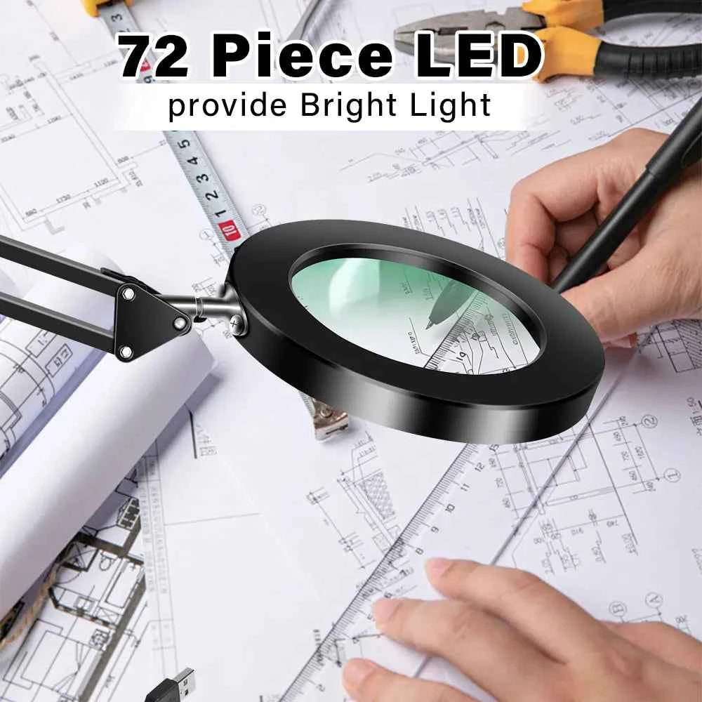 72LED 8X/10X NEW Illuminated Magnifier USB 3 Colors LED Magnifying Glass for Soldering Iron Repair/Table Lamp/Skincare Beauty