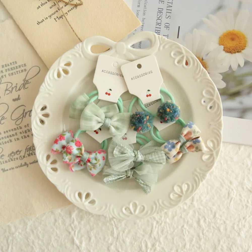10Pcs Bow-Knot Hair Ties Bowknot Sweet Bows Flower Headdress Elastic Rubber Band Luxury Scrunchies Hair Rope Hair Accessories