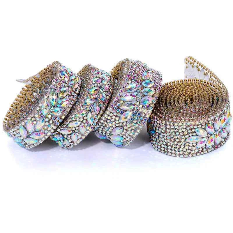 Ducrystal 1Yard Motif Rhinestone Chain AB Color Horse eye Crystal Rhinestone Ribbon for DIY Shoes, bags, Dresses Decoration