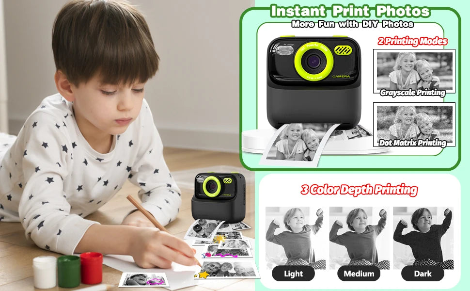 Kids Instant Print Camera, Birthday Gifts for Boys and Girls, Kids Digital Camera Toys, 1080P HD Video, Boy Gifts/Girl Gifts