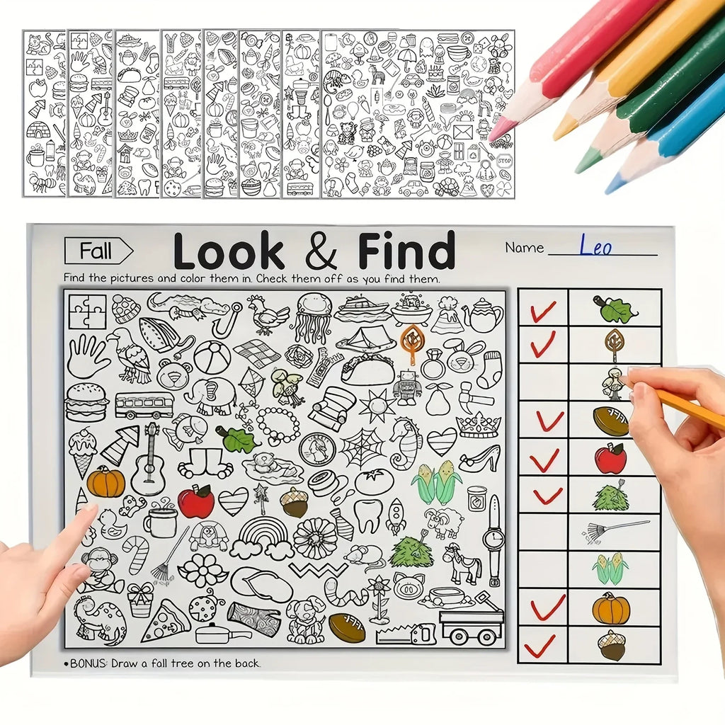 Kids Hidden Object Coloring Book Look&Find Activity Workbook Educational Puzzle Book for Visual Perception Focus and Attention