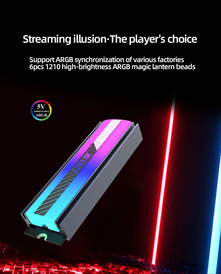 TEUCER M.2 NVME SSD Heatsink 5V 3Pin ARGB Colored Lights 2280 Solid State Drive Cooler