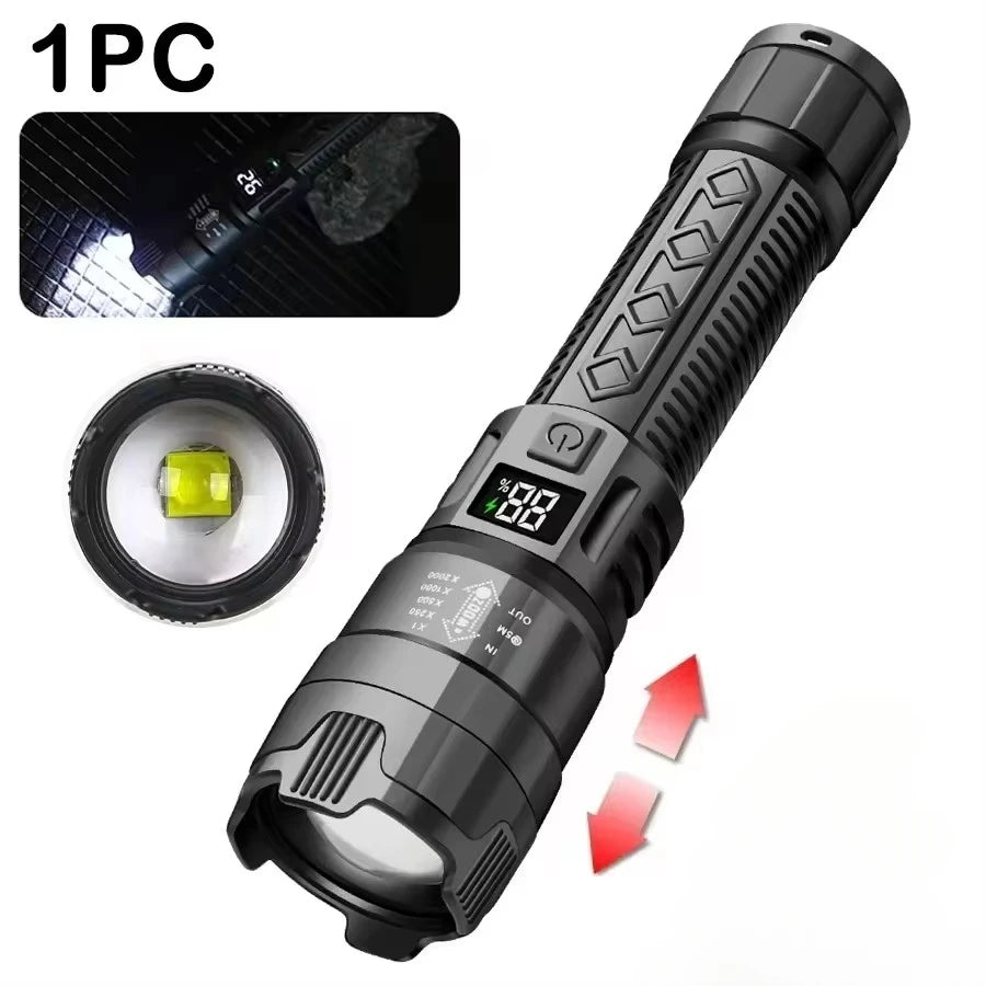 High Power Led Flashlights Very Strong Tactical Torch with Clip 6 Modes USB Rechargeable Camping Fishing Emergency Zoom Lantern