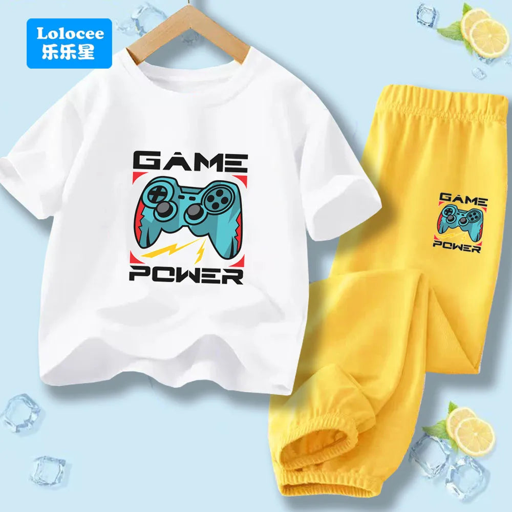 Kids Game Controller 2-Piece Outfit Set Short-Sleeve T-Shirt + Pants Summer Clothes Set for Boys Fashion Clothing YXJ01