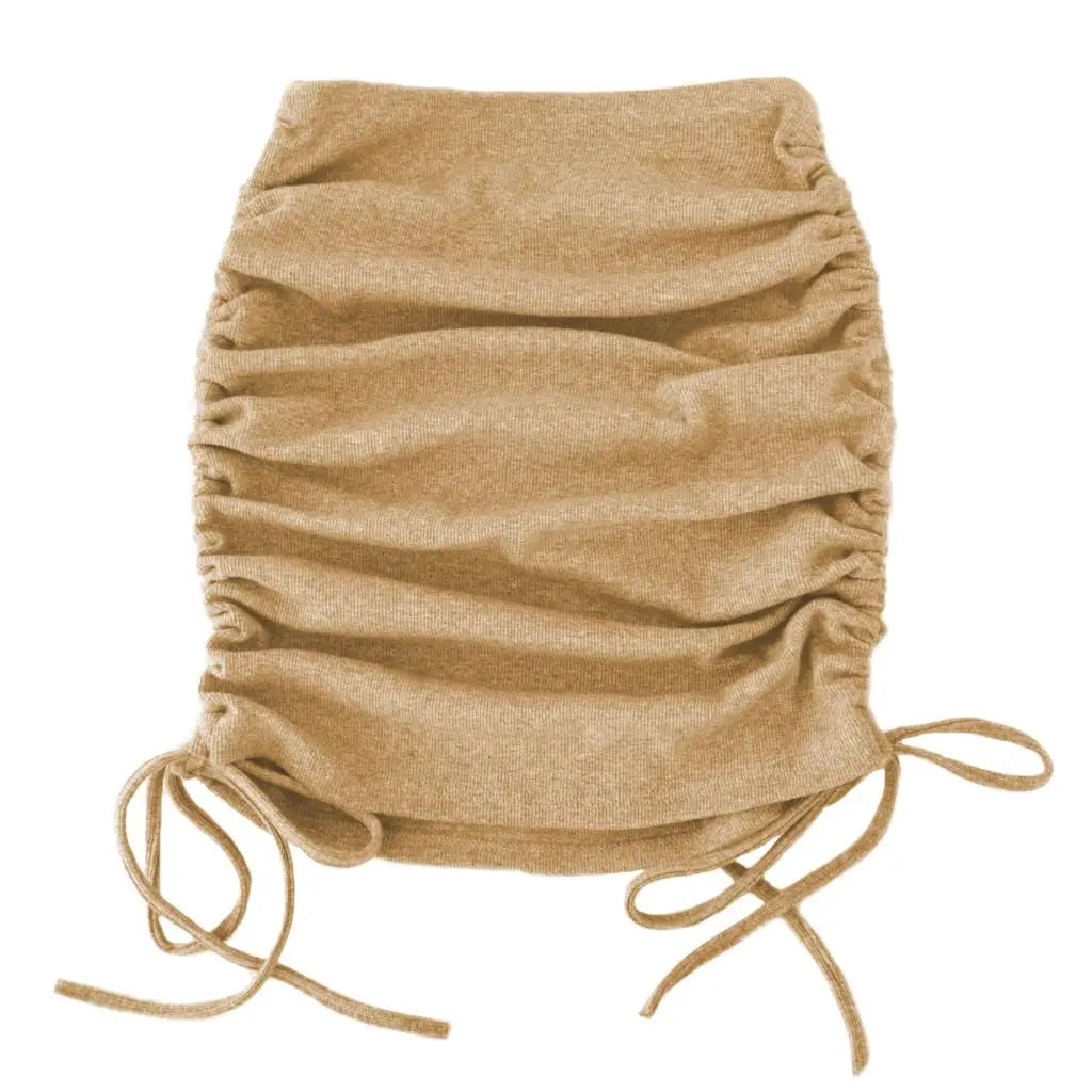 Woman Summer Mini Skirts Solid Color Cotton Folds Ladies Knitting Thread Side Draw String Elastic Sexy Skirts Womens WSL4321