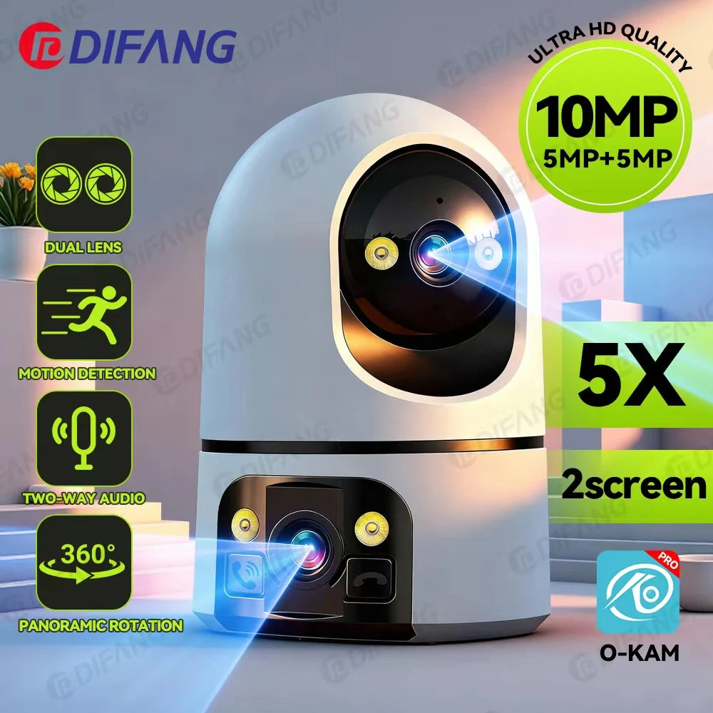 New 10MP 5K HD Clear WiFi Baby monito Dual Screen Video Call PTZ Night View Pet Camera Home Surveillance Cam Monior