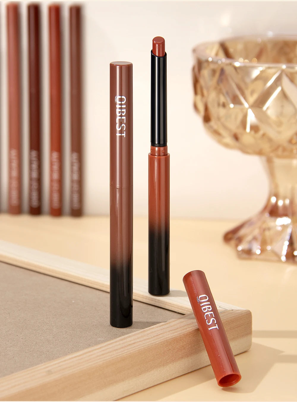 QIBEST Matte Nude Lipstick Pen Long Lasting Lipliner Lip Pencil Waterproof Lip Liner Contour Sexy Red Lip Makeup Set For Women