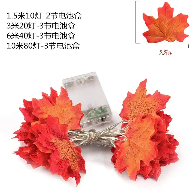 Indoor Home Autumn Harvest Festival Decor 1PC 3D Pumpkin & Maple Leaves String Lights Halloween Thanksgiving Decor Lamp