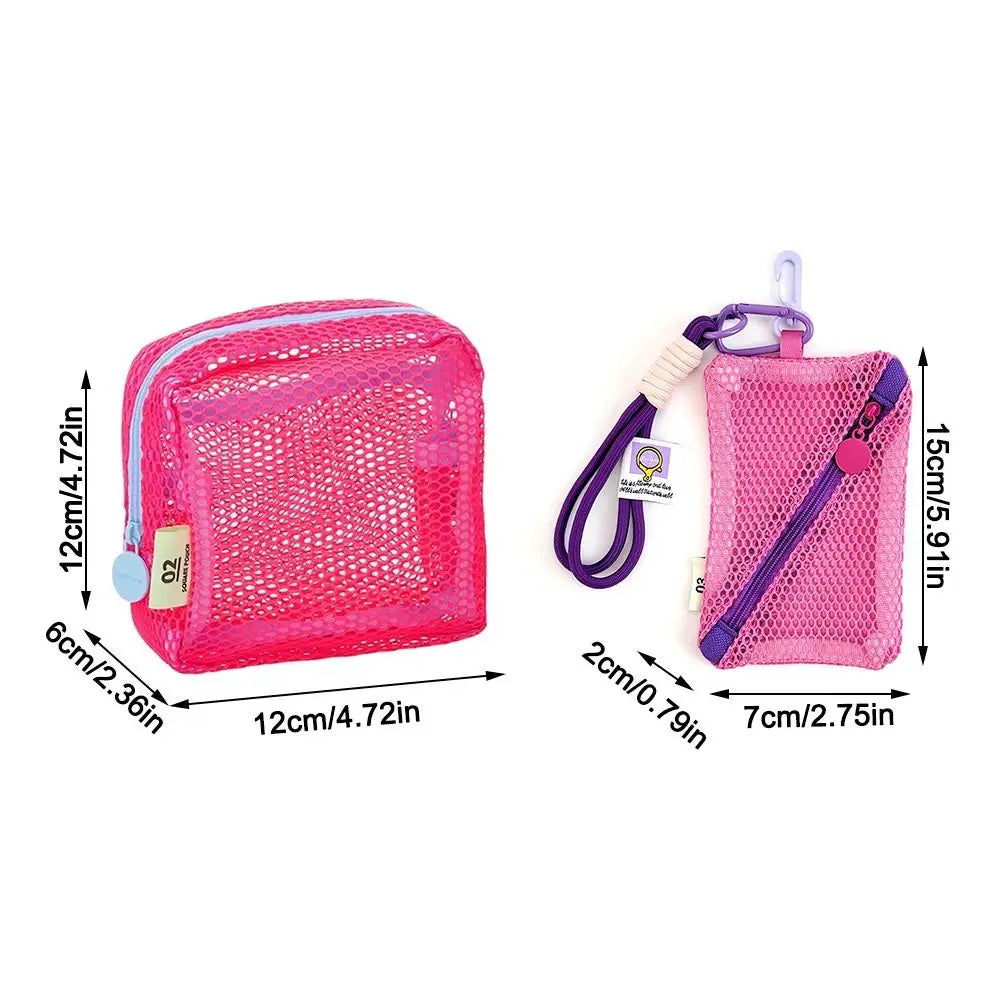 Mesh Cosmetic Bags Cute Women Small Lipstick Makeup Storage Pouch Data Line Key Earphone Organizer Case Square Toiletry Bag